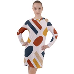 Boho Bohemian Style Design Minimalist Aesthetic Pattern Art Shapes Lines Long Sleeve Hoodie Dress