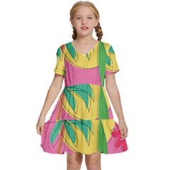 Ocean Watermelon Vibes Summer Surfing Sea Fruits Organic Fresh Beach Nature Kids  Short Sleeve Tiered Mini Dress by Maspions