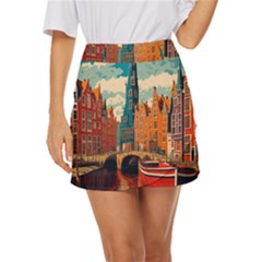 London England Bridge Europe Buildings Architecture Vintage Retro Town City Mini Front Wrap Skirt