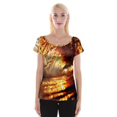 Wave Art Mood Water Sea Beach Cap Sleeve Top by Maspions