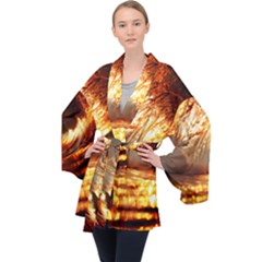 Wave Art Mood Water Sea Beach Long Sleeve Velvet Kimono 