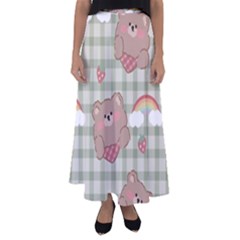 Bear Cartoon Pattern Strawberry Rainbow Nature Animal Cute Design Flared Maxi Skirt by Bedest