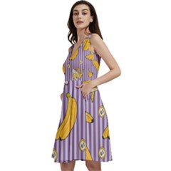 Pattern Bananas Fruit Tropical Seamless Texture Graphics Sleeveless V-neck Skater Dress With Pockets