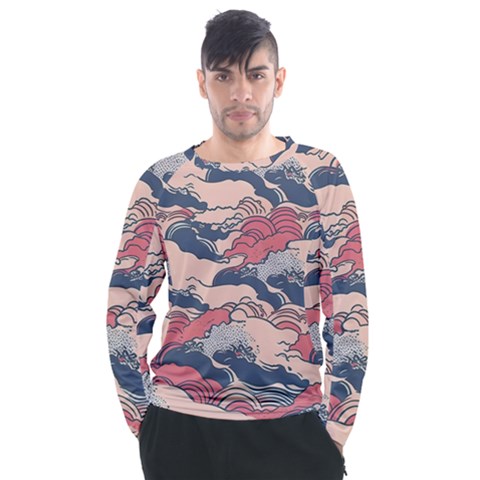 Waves Ocean Sea Water Pattern Rough Seas Digital Art Nature Nautical Men s Long Sleeve Raglan T-shirt by Bedest