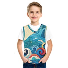 Waves Ocean Sea Abstract Whimsical Abstract Art Pattern Abstract Pattern Water Nature Moon Full Moon Kids  Basketball Tank Top by Bedest