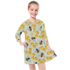 Bees Pattern Honey Bee Bug Honeycomb Honey Beehive Kids  Quarter Sleeve Shirt Dress