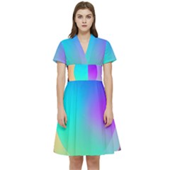 Circle Colorful Rainbow Spectrum Button Gradient Short Sleeve Waist Detail Dress by Maspions