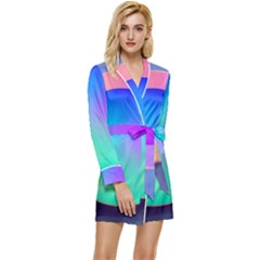 Circle Colorful Rainbow Spectrum Button Gradient Long Sleeve Satin Robe by Maspions