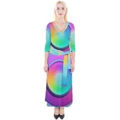 Circle Colorful Rainbow Spectrum Button Gradient Psychedelic Art Quarter Sleeve Wrap Maxi Dress by Maspions