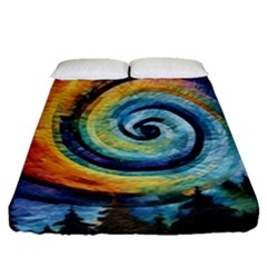 Cosmic Rainbow Quilt Artistic Swirl Spiral Forest Silhouette Fantasy Fitted Sheet (queen Size)