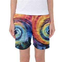 Cosmic Rainbow Quilt Artistic Swirl Spiral Forest Silhouette Fantasy Women s Basketball Shorts by Maspions