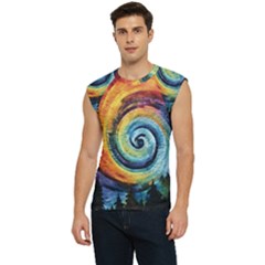 Cosmic Rainbow Quilt Artistic Swirl Spiral Forest Silhouette Fantasy Men s Raglan Cap Sleeve T-shirt