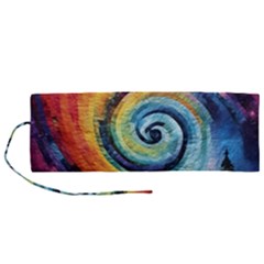 Cosmic Rainbow Quilt Artistic Swirl Spiral Forest Silhouette Fantasy Roll Up Canvas Pencil Holder (m)