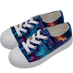 Digital Art Artwork Illustration Vector Buiding City Kids  Low Top Canvas Sneakers by Maspions