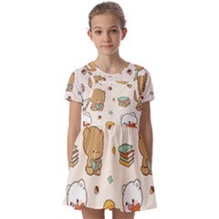 Bear Cartoon Background Pattern Seamless Animal Kids  Short Sleeve Pinafore Style Dress by Maspions