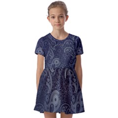 Blue Paisley Texture, Blue Paisley Ornament Kids  Short Sleeve Pinafore Style Dress by nateshop