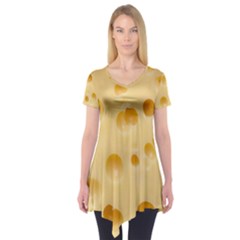 Cheese Texture, Yellow Cheese Background Short Sleeve Tunic  by nateshop