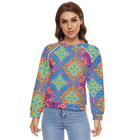 Colorful Floral Ornament, Floral Patterns Women s Long Sleeve Raglan T-shirt by nateshop