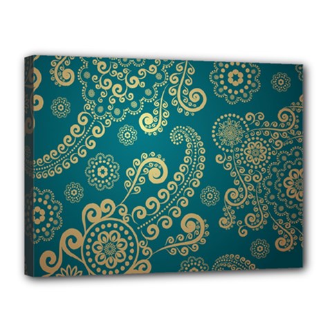 European Pattern, Blue, Desenho, Retro, Style Canvas 16  X 12  (stretched) by nateshop