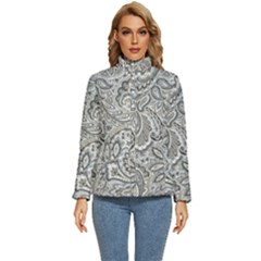 Gray Paisley Texture, Paisley Women s Puffer Bubble Jacket Coat by nateshop