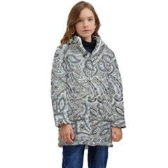 Gray Paisley Texture, Paisley Kids  Hooded Longline Puffer Jacket by nateshop