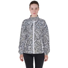 Gray Paisley Texture, Paisley Women s High Neck Windbreaker by nateshop