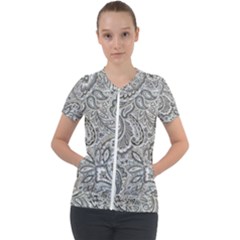 Gray Paisley Texture, Paisley Short Sleeve Zip Up Jacket by nateshop