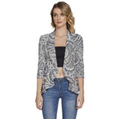 Gray Paisley Texture, Paisley Women s 3/4 Sleeve Ruffle Edge Open Front Jacket by nateshop