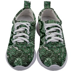 Green Ornament Texture, Green Flowers Retro Background Kids Athletic Shoes by nateshop