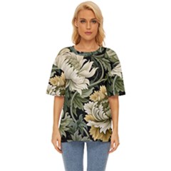 Flower Blossom Bloom Botanical Spring Nature Floral Pattern Leaves Oversized Basic T-shirt