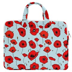 Poppies Flowers Red Seamless Pattern Macbook Pro 15  Double Pocket Laptop Bag 