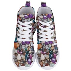 Seamless Texture Gems Diamonds Rubies Decorations Crystals Seamless Beautiful Shiny Sparkle Repetiti Women s Lightweight High Top Sneakers