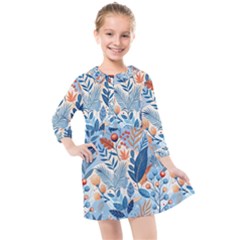 Berries Foliage Seasons Branches Seamless Background Nature Kids  Quarter Sleeve Shirt Dress by Maspions