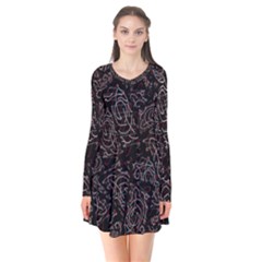 Fusionvibrance Abstract Design Long Sleeve V-neck Flare Dress by dflcprintsclothing