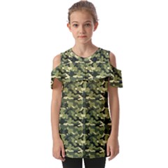 Camouflage Pattern Fold Over Open Sleeve Top by goljakoff