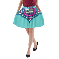 Mandala Blue A-line Pocket Skirt