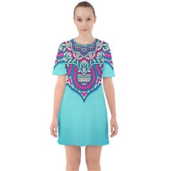 Mandala Blue Sixties Short Sleeve Mini Dress