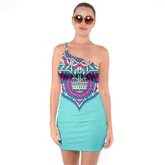 Mandala Blue One Shoulder Ring Trim Bodycon Dress