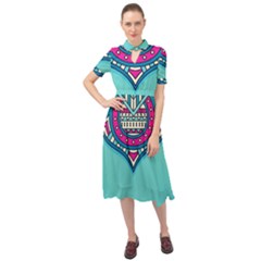 Mandala Blue Keyhole Neckline Chiffon Dress by goljakoff