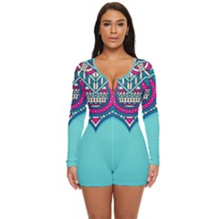 Mandala Blue Long Sleeve Boyleg Swimsuit