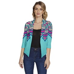 Mandala Blue Women s Draped Front 3/4 Sleeve Shawl Collar Jacket