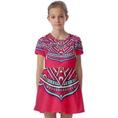 Mandala Red Kids  Short Sleeve Pinafore Style Dress by goljakoff