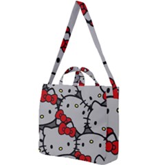 Hello Kitty, Pattern, Red Square Shoulder Tote Bag by nateshop