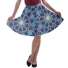 Islamic Ornament Texture, Texture With Stars, Blue Ornament Texture A-line Skater Skirt by nateshop