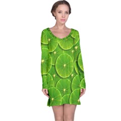 Lime Textures Macro, Tropical Fruits, Citrus Fruits, Green Lemon Texture Long Sleeve Nightdress by nateshop