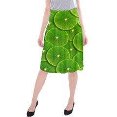 Lime Textures Macro, Tropical Fruits, Citrus Fruits, Green Lemon Texture Midi Beach Skirt by nateshop