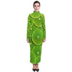 Lime Textures Macro, Tropical Fruits, Citrus Fruits, Green Lemon Texture Turtleneck Maxi Dress by nateshop