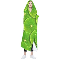 Lime Textures Macro, Tropical Fruits, Citrus Fruits, Green Lemon Texture Wearable Blanket by nateshop