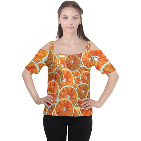Oranges Patterns Tropical Fruits, Citrus Fruits Cutout Shoulder T-shirt by nateshop