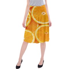 Oranges Textures, Close-up, Tropical Fruits, Citrus Fruits, Fruits Midi Beach Skirt by nateshop